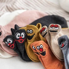 Kawaii/женские носки с вышивкой; забавные Женские носочки; Короткие хлопковые мужские носки; тапочки; Прямая поставка