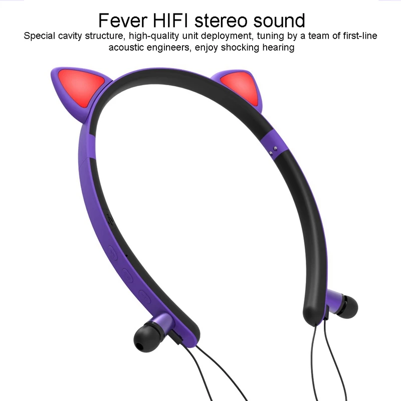 Bluetooth Wireless Cute Cat Ear Headphones with Mic LED Light Flashing Glowing On Ear Stereo Headset