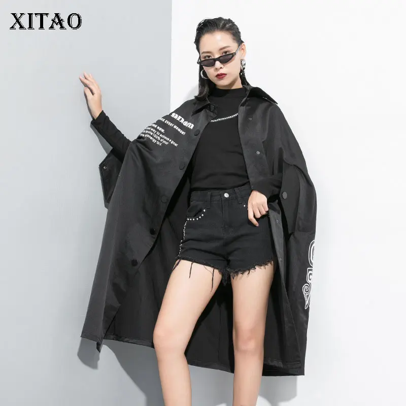 

XITAO Street Minority Capes Women Fashion New 2019 Autumn Irregular Print Letter Cardigans Single Breast Pocket Capes ZYQ1935