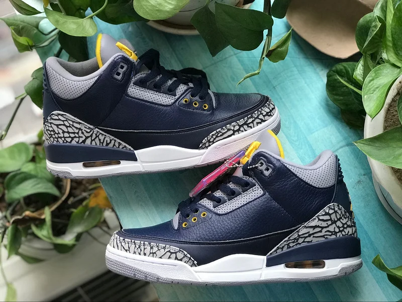 Оригинальные баскетбольные кроссовки Jordan 3 в стиле ретро; Мужская обувь; AJ3; спортивная обувь в морском стиле; цвет синий; Мичиган - Цвет: Черный