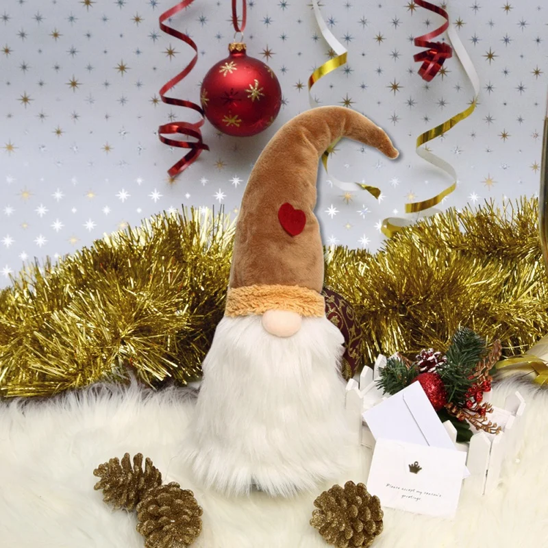 Swede Санта Клаус Tomte Коричневая длинная с капюшоном с красным сердцем Рождественский подарок сделанное вручную украшение для дома коллекционные куклы настольная стойка для мешка