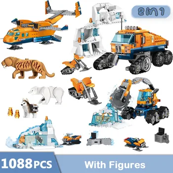 

1088pcs 2in1 Creator City Building Blocks Compatible Arctic Scout Truck Air Transport Supply Bricks Toys for Children