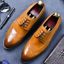 New Arrival Formal Brogue Man Dress Shoes Genuine Leather Handmade Oxfords Luxury Brand Men's Bridal Wedding Flats