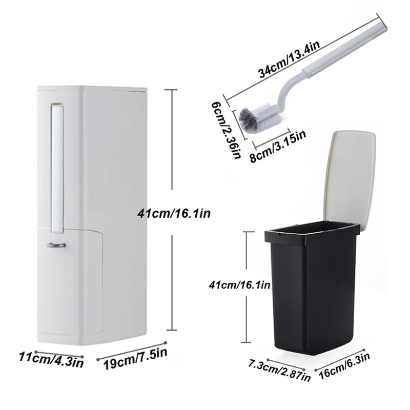 6L Narrow Plastic Trash Can Set with Toilet Brush Bathroom Waste Bin Dustbin Trash Cans Garbage Bucket Garbage Bag