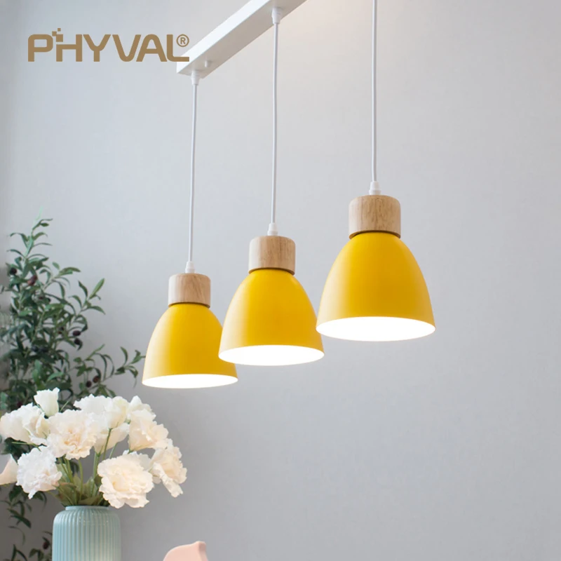 Pendant Lamps Chandelier Lighting 3 Heads Nordic Macaron E27 Creative Wooden Bedside Lights For Bedroom Study Cafe Bar Restaurant Decor