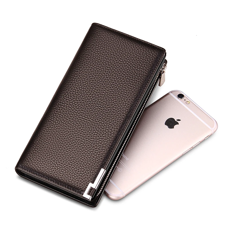 Genuine Leather Clutch Bag Wallet Long Men Phone Purse Business Card Holder Zipper&Hasp High Quality Brand Large capacity 2020 5