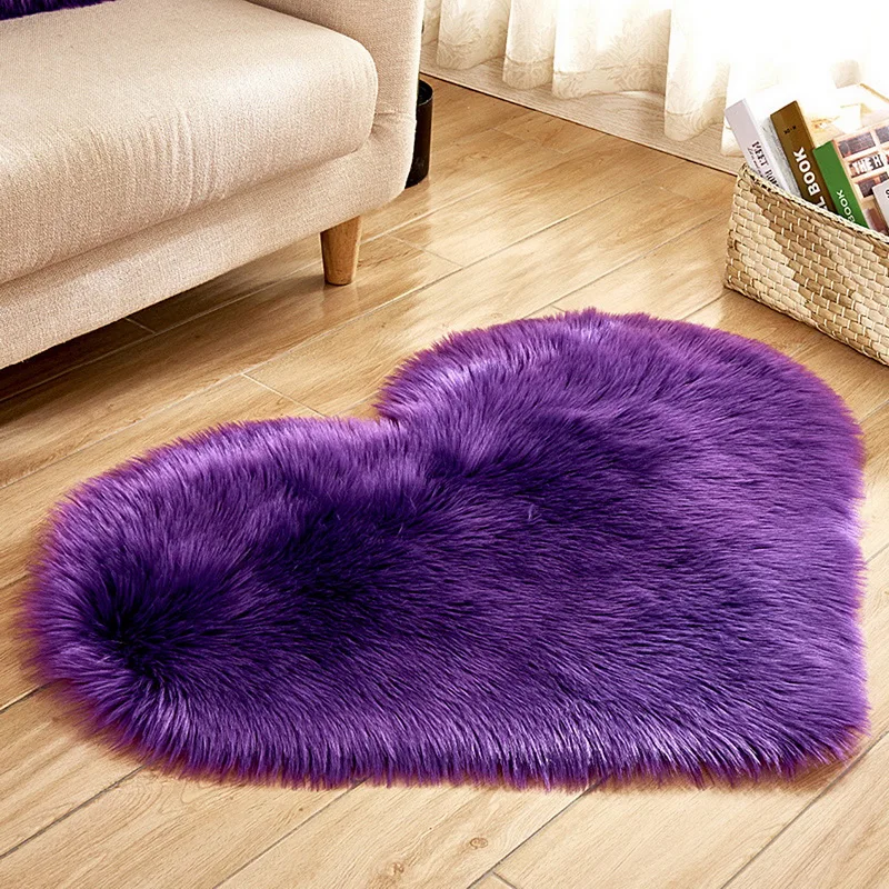 Искусственный овчина пушистый коврик Любовь Сердце ковры мохнатый ковер Шерсть искусственный пушистые коврики без ворса ковер для гостиной Детская комната - Цвет: purple