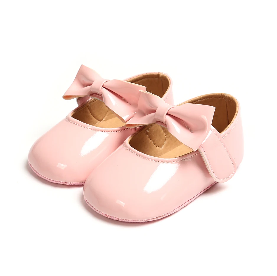 Newborn Toddler Baby Girl Shoes PU leather Buckle First Walkers With Bow Red Black Pink White Soft Soled Non-slip Crib Shoes