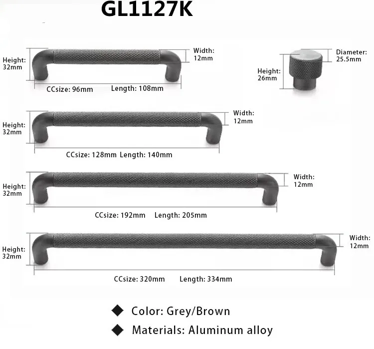 Furniture Hardware - Naples Cabinet Hardware - 5" Centers Cabinet Pull in Knurled Grey   Denmark Stylish Cupboard Pulls 128mm Coffee Knurled Drawer Knobs   2022 Hot Sale Knurled Handle,New Design Coffee Furniture Handle,25mm Round Knob,American Stylish Hardware,Claoset Door Pull