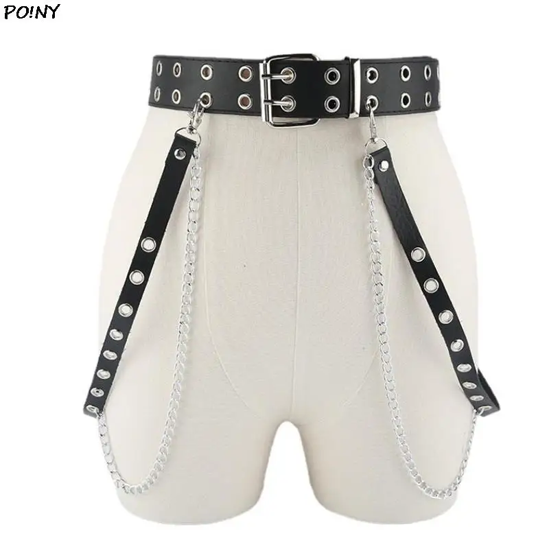 

1pcs Women Adjustable Chain Belt Punk Hip-hop Belt With Chain Gothic Leather Waist Belt For Women Female Punk Belt