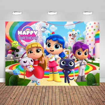

Printable True and The Rainbow Kingdom Decorations Backdrop with Name Backdrop for Birthday Baby Shower Photography Backdrops