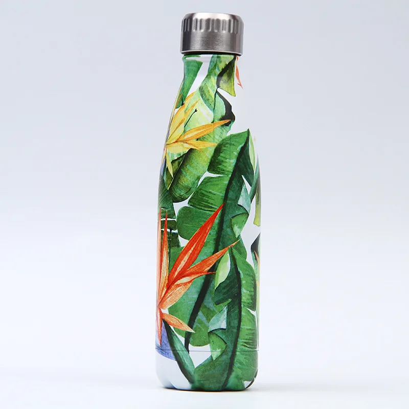 Цветочная BPA бутылка для воды из нержавеющей стали Термос фляжка Спортивная бутылка для питья для воды чашка с изоляцией холода шейкер кружка - Цвет: K
