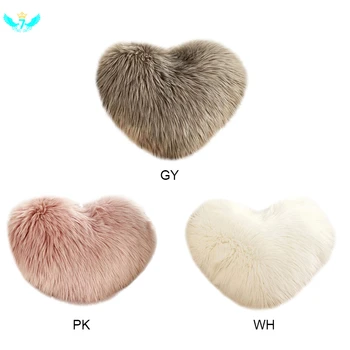 

Fluffy Faux Fur Decorative Cushion Plush Shaggy 40 x 50 cm Plain Heart Shape Cushion Cover Car Sofa Couch Decor DWH5
