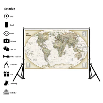 

150x225cm HD The World Geographic Map Posters and Prints Wall Art Picture on Canvas Paintings for Home Decoration