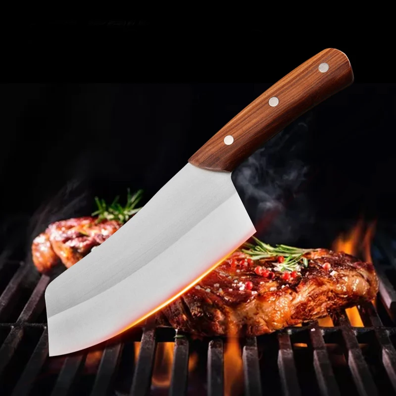Японский кухонный нож Cleaver ножи шеф повара с деревянной ручкой для мяса фруктов