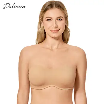 

Delimira Women's Plus Size Smooth Seamless Invisible Full Coverage Underwire Minimizer Strapless Bra