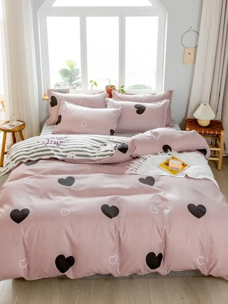 

4pcs Bedding Set Polyester Duvet Cover Bed Linen Pillowcases Polyester Home Textile Quilt Cover Bed Sheet