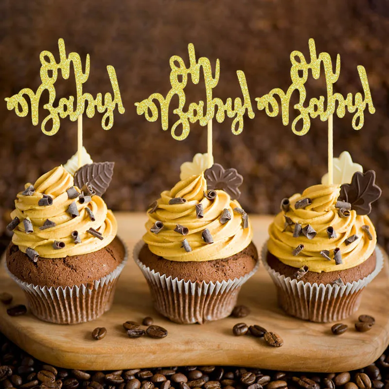 Description Picture 3 of item10Pcs Gold Oh Baby Cupcake Topper Boy Girl Baby Shower Gender Reveal Kids 1st Birthday Party Decoration Cake Decorating Supplies
