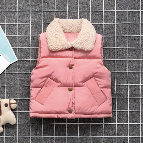 Детский пуховый жилет осенне-зимняя модная плотная одежда из хлопка для девочек Повседневный толстый теплый жилет для мальчиков и девочек, пальто, одежда От 2 до 8 лет - Цвет: Pink lamb velvet