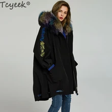 Tcyeek/пальто из натурального меха кролика Рекс, теплая парка, зимняя куртка для женщин, Воротник из лисьего меха, корейские длинные куртки 280412T