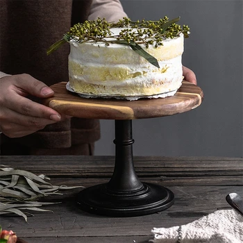 

Vintage Wooden Cake Stand For 8inch Kitchen Cake Decorating Tools Wedding Birthday Party Dessert Cupcake Display Plate Rack