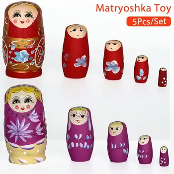 

5Pcs / Set Wooden Durable Russian Nesting Dolls Hand Painted Decorations Painted Russian Doll Matryoshka Toy Kid Gift
