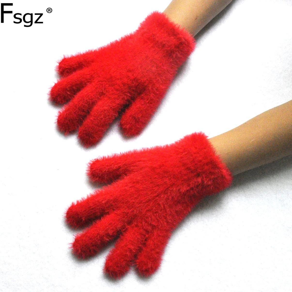 Зимние перчатки для детей от 3 до 6 лет, однотонные, имитация меха норки, пять пальцев, варежки для детского сада, сохраняющие тепло, мягкие вязаные перчатки