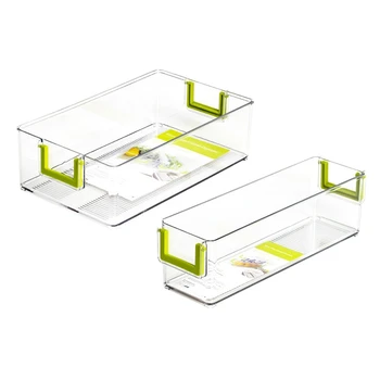 

2 Pack New Large Clear PET Refrigerator Food Organizer Bins with Handle,for Freezer, Cabinet, Fridge,Kitchen Pantry