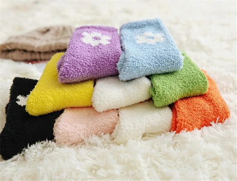 5Pairs/lot Cute Candy Color Solid Soft Women Fluffy Socks Coral Velvet Winter Warm Home Indoor Floor Terry Towel Fuzzy Socks
