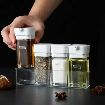 

4pcs/set Kitchen Plastic Spice Jar Seasoning Box Can Oil Bottles Oil Dispenser Salt and Pepper Spice Container Sauce Vinegar Can