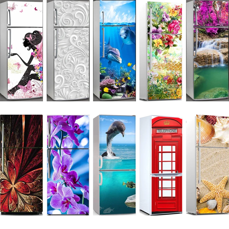 

Sticker Self Adhesive Dolphin Waterfall 3d Dishwasher Fridge Door Home Decor Printed Wall Art PVC Waterproof Wallpaper Picture