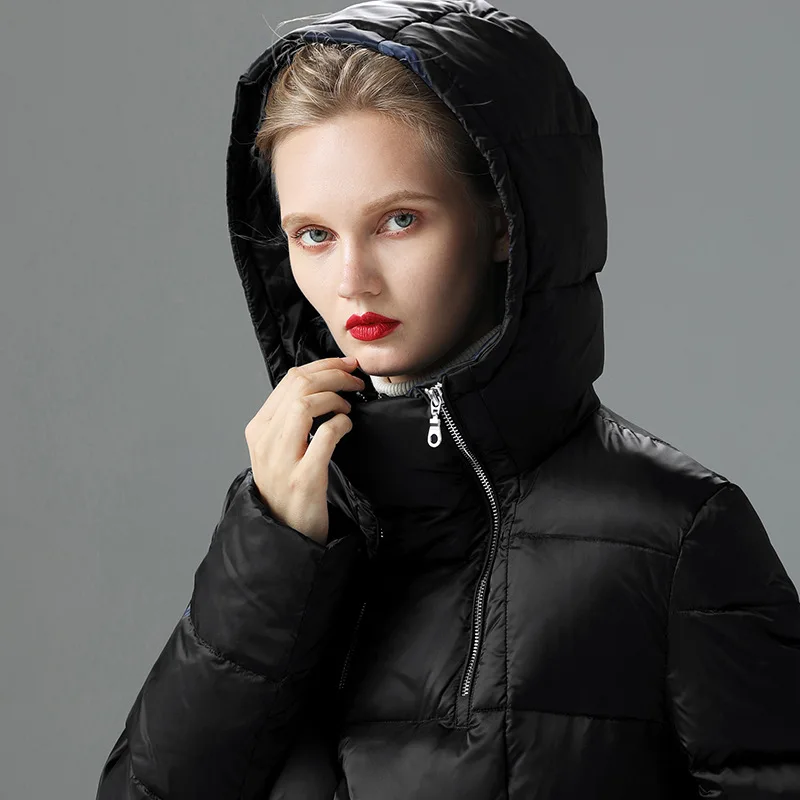Winter Oversize Hooded Down Jacket Women's Warm Extra Long Extra Thick Down Jacket Black Brand Quality White Duck Down Coat - Цвет: black