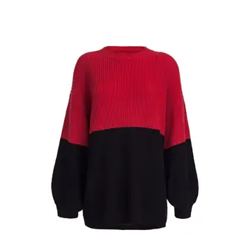 

New Arrival Fashion Fall Women Loose Casual Contrast Sweater Patchwork Long Sleeve Sweater Streetwear O Neck Knitted Pullovers