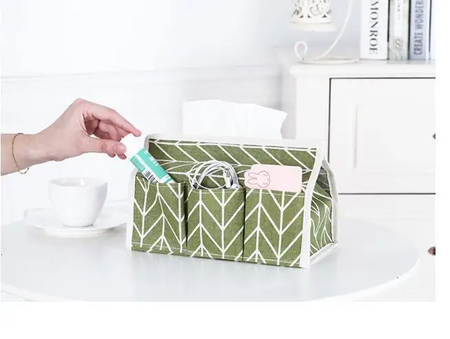 Из хлопка и льна Бумага Полотенца сумка коробка сад ветер мульти-функциональный набор для рабочего стола, хранение разного подарок небольшая корзина органайзер - Цвет: Green