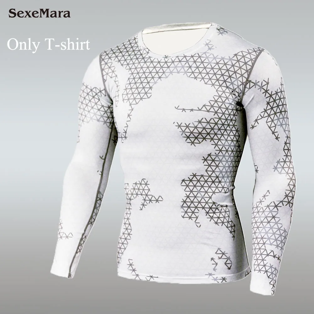Only T-shirt Новинка, мужские кальсоны, компрессионный спортивный костюм для фитнеса, обтягивающий Камуфляжный комплект для бега, термобелье, леггинсы, спортивный костюм для кроссфита - Цвет: Only T-shirt