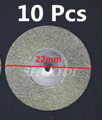 10 Pcs of 22mm Wheel 22 мм/19 мм Стоматологическая лаборатория алмазная полировка колеса отрезать диски, лезвия для роторного инструмента стоматологический алмазный Бур иглы оправка стержня - Цвет: 10 Pcs of 22mm Wheel