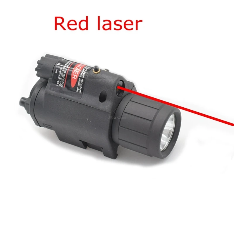 Tactical Hunting Cs LED Flashlight + Laser Sight for 20mm Rail Glock Beretta Airsoft Paintball Army Combat Pistol Gun Lights-2