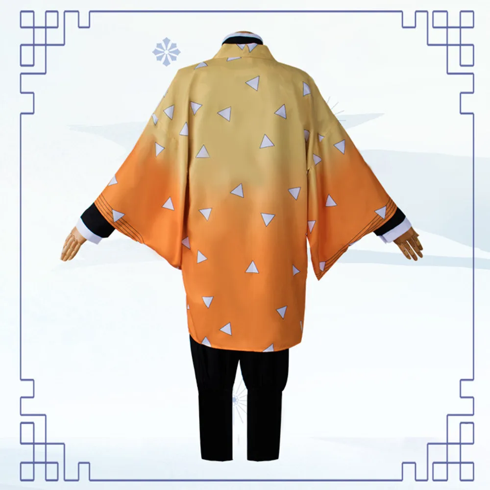 Adult Kids Anime Demon Slayer Cosplay Costume Agatsuma Zenitsu Kimetsu no Yaiba Men Kimono Yellow Uniform