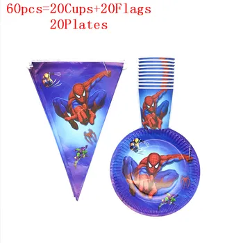 

30/60Pcs Cartoon Spiderman Theme Kids Boy Happy Birthday Party family party Disposable Paper Cup Plate Flag Baby Shower Supplies
