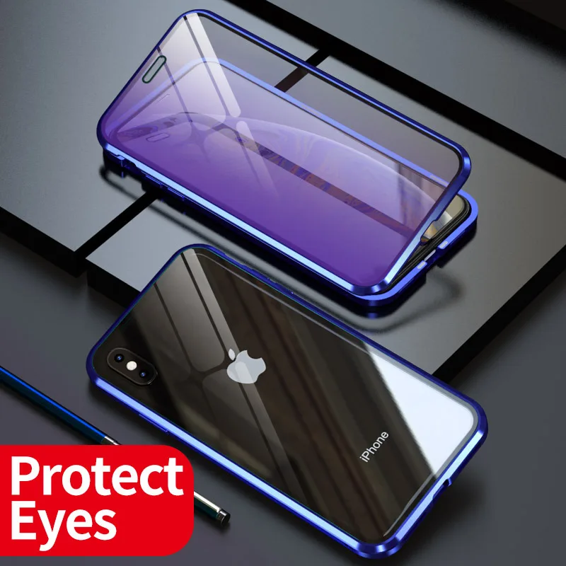 360 металлический магнитный чехол для телефона для iPhone 11 Pro Max чехол для iPhone XR X XS Max 6 6S 7 8 Plus двусторонний чехол из закаленного стекла