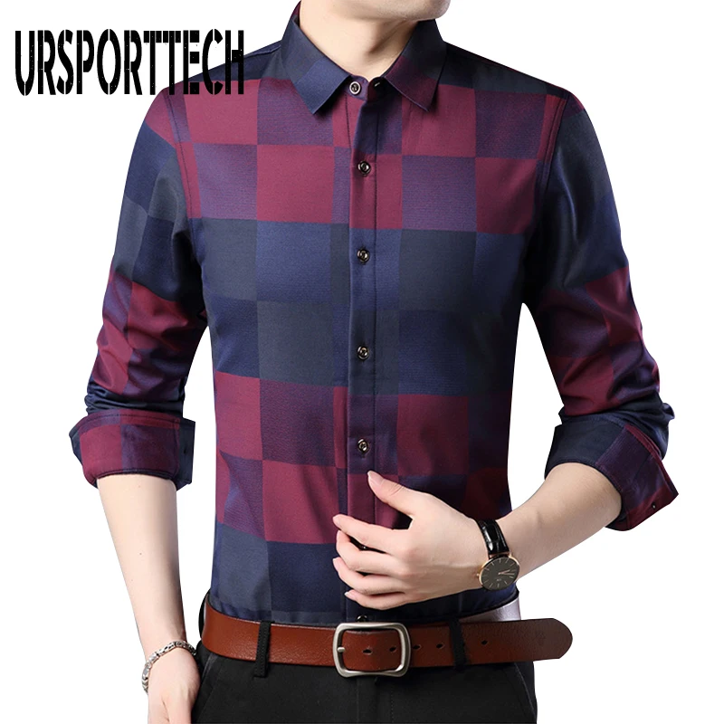 

Mens Casual Long Sleeve Plaid Shirt Men Plus Velvet Slim Version Male Social Formal Business Dress Shirt Brand Men's Clothing