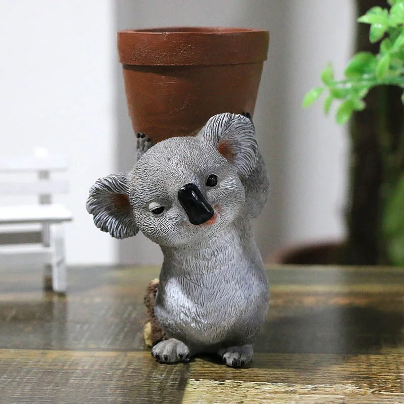 Resin Desktop Koala Flower Pot Decorative Statue Succulent Planter Pot Container 