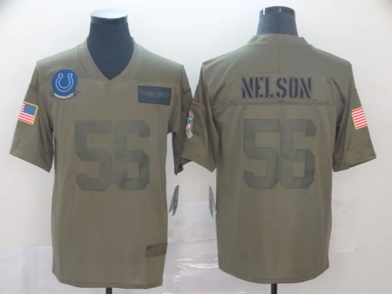 Мужская футболка в стиле Индианаполиса 1 Colts Quenton Nelson Jersey Olive/Gold