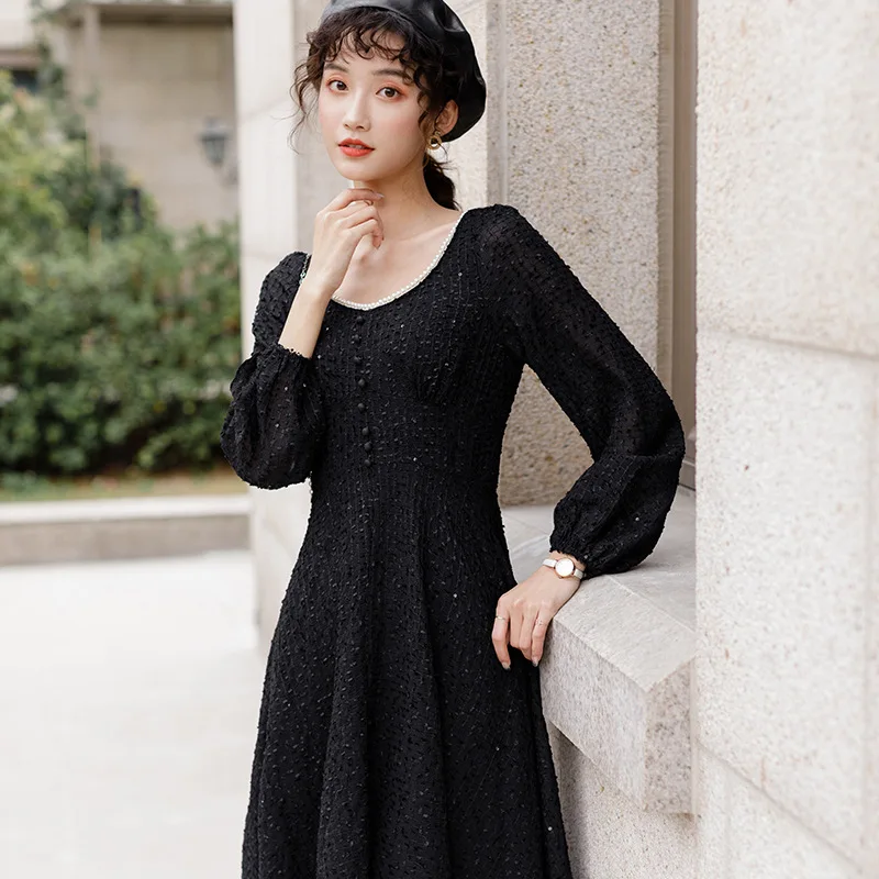 

2020 New Style WOMEN'S Dress Spring French-Style Immortal Sweet Dress Waist Hugging Explicit Thin Long over-the-Knee Skirt