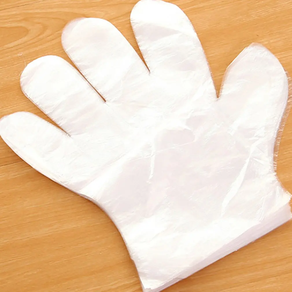Одноразовые перчатки бытовые пластиковые пленки пять пальцев перчатки для чистки красоты окрашенные волосы перчатки прозрачные