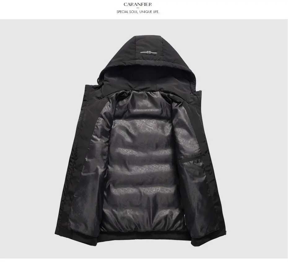 CARANFIER Parka Mens Fashion Men Winter Jacket Coat Hooded Zipper Keep Warm Men Coat Casual Slim Fit Male Overcoat Drop Shipping