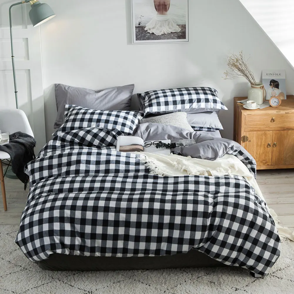 

100% Cotton Plaid Duvet Cover Set with Pillowcases Grid Comforter Cover Women Girls Bedclothes Gifts Single Twin Queen King Size