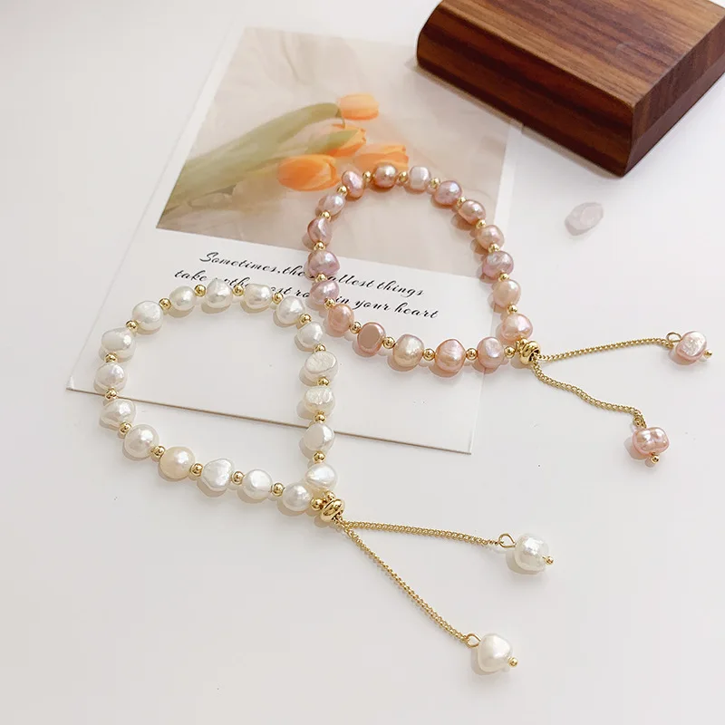 

New Style Summer Bracelets Women's Natural Freshwater Pearls Bracelets Lucky Recruit Peach Blossom Students GIRL'S Bracelet