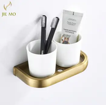 

Antique Brass Cup Holder Bathroom Dual Cup & Tumbler Holders Construction Cup Holder cup shelf Ceramic Base JM-FZA