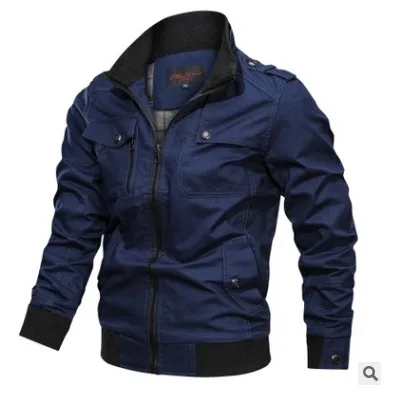 dark blue MoneRffi модная мужская куртка Осень Зима Повседневная Мужская летная Куртка Сплошной цвет тактическая карго куртка и пальто - Цвет: dark blue